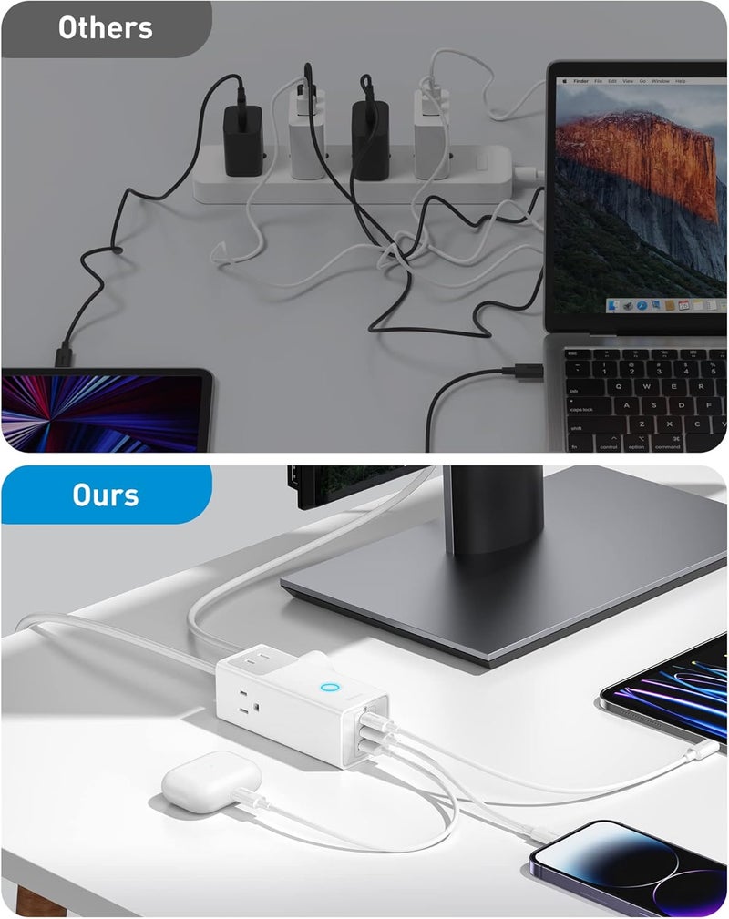 Baseus Power Strip Surge Protector 1200J - PD40W USB C Charger Extension Cord with 3 AC Outlets & 3 USB Port Fast Charging Charging Station for Office Dorm Room Home - Image 4